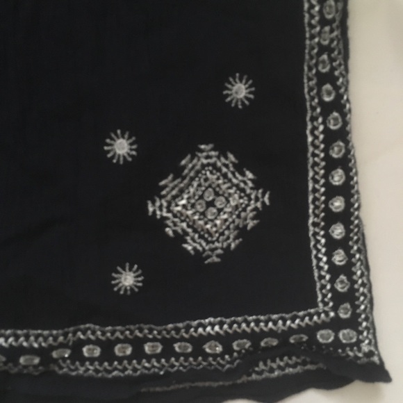 Navy crinkle cotton drawstring shorts w/silver emb - Picture 5 of 8